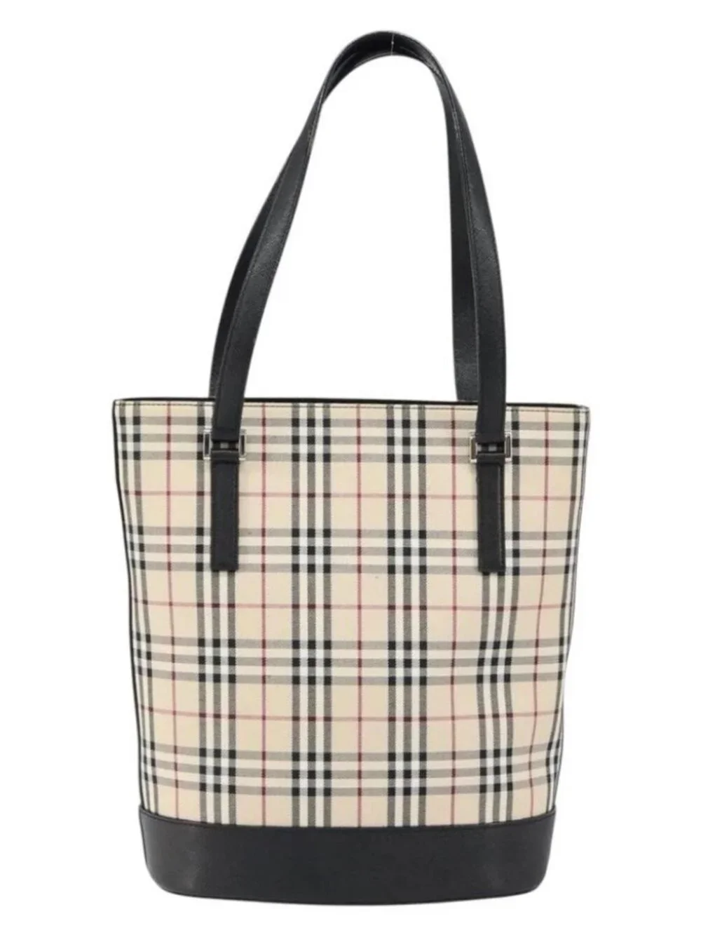 BURBERRY Nova Check Hand Bag Canvas Beige Silver Auth 154458 - Picture 3 of 16